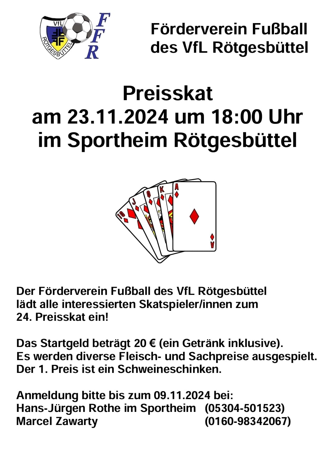 Mehr über den Artikel erfahren 24. Preisskat des Fördervereins Fußball des VfL Rötgesbüttel