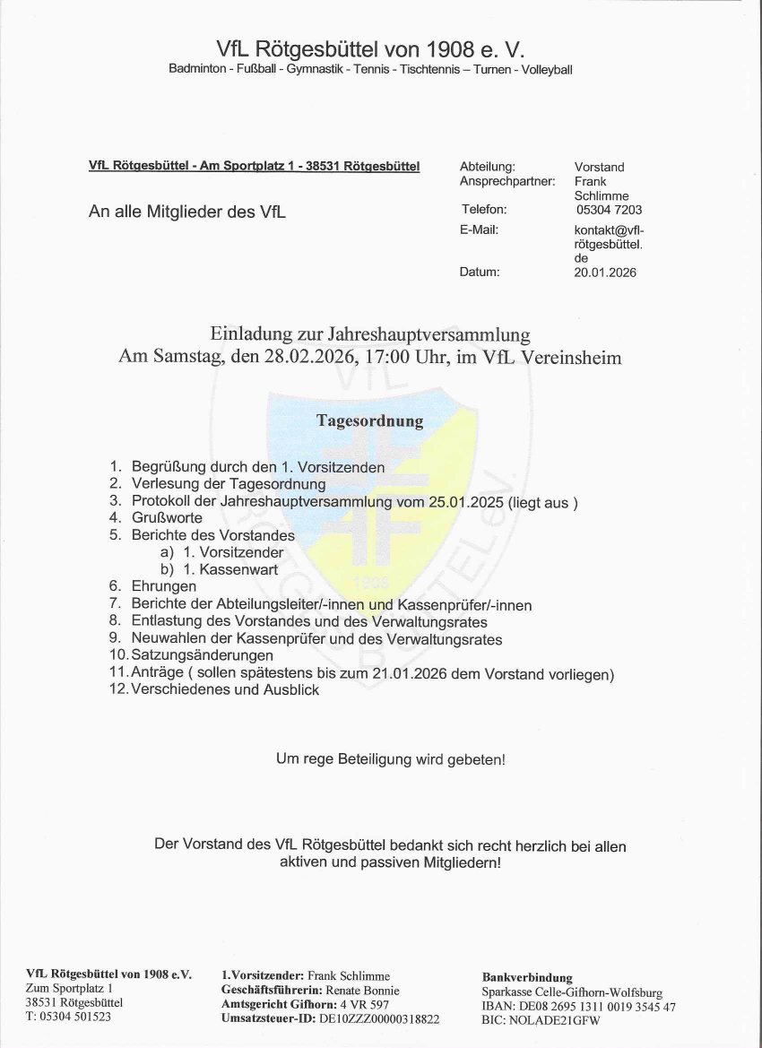 Mehr über den Artikel erfahren Jahreshauptversammlung 2026